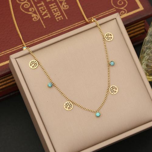 Stainless Steel Jewelry Necklace, 304 Stainless Steel, with turquoise, with 5cm extender chain, Vacuum Ion Plating, fashion jewelry & for woman, golden Approx 40 cm 