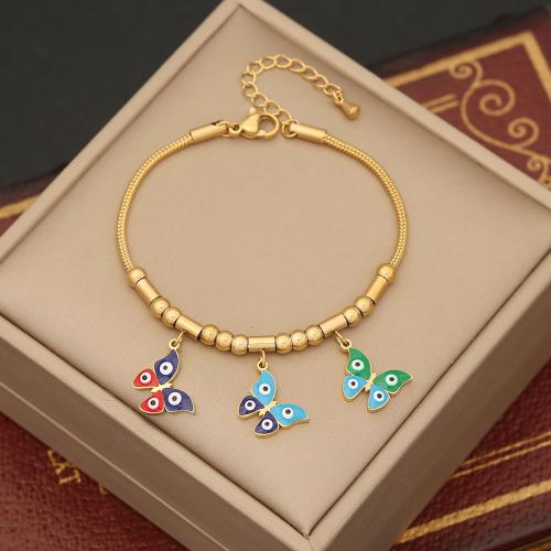 Evil Eye Jewelry Bracelet, 304 Stainless Steel, with 5cm extender chain, Vacuum Ion Plating & for woman & enamel, golden Approx 18 cm 