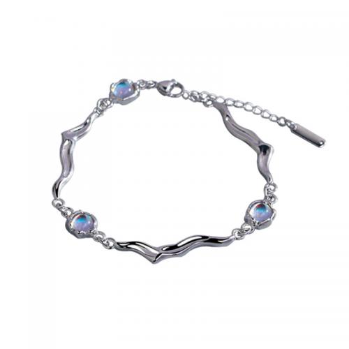 Bracelets en laiton, avec Moonstone, avec 5cm chaînes de rallonge, Placage, bijoux de mode & pour femme Environ 17 cm, Vendu par brin