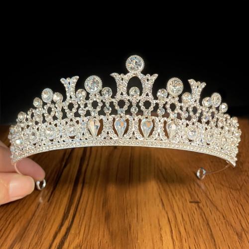 Bridal Tiaras, Zinc Alloy, silver color plated, fashion jewelry & for woman & with rhinestone, silver color, diameter 140mm,height 45mm 