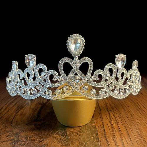 Bridal Tiaras, Zinc Alloy, silver color plated, fashion jewelry & for woman & with rhinestone, silver color, diameter 145mm,height 60mm 