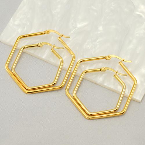 Stainless Steel Leverback Earring, 304 Stainless Steel, Hexagon, 18K gold plated, fashion jewelry & for woman, golden 
