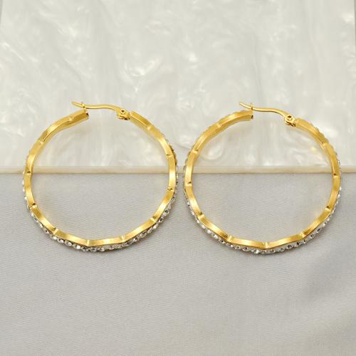 Stainless Steel Hoop Earring, 304 Stainless Steel, 18K gold plated & micro pave cubic zirconia & for woman, golden 