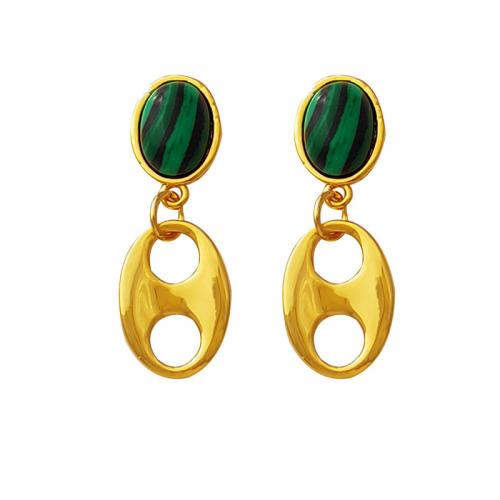 Gemstone Drop Earring, Brass, with Malachite, gold color plated, fashion jewelry & for woman, golden 