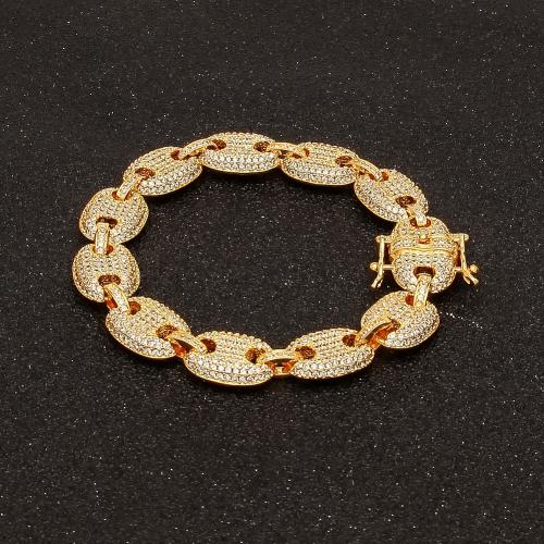 Cubic Zirconia Micro Pave Brass Bracelet, plated, fashion jewelry & micro pave cubic zirconia & for man Approx 8 Inch 