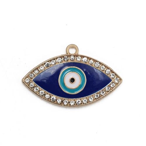 Fashion Evil Eye Pendant, Brass, gold color plated & DIY & evil eye pattern & enamel & with rhinestone 