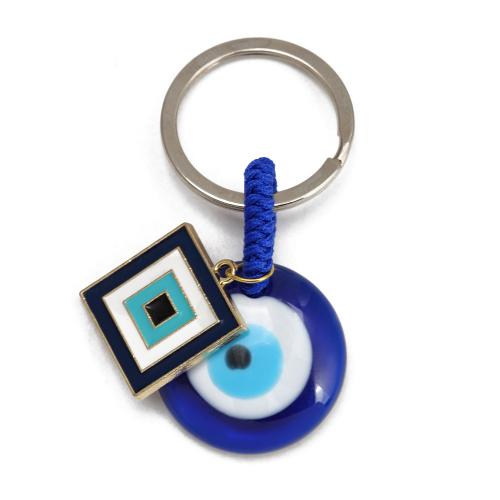 Evil Eye Key Chain, Zinc Alloy, with Knot Cord & Resin, gold color plated, evil eye pattern & enamel 670mm 