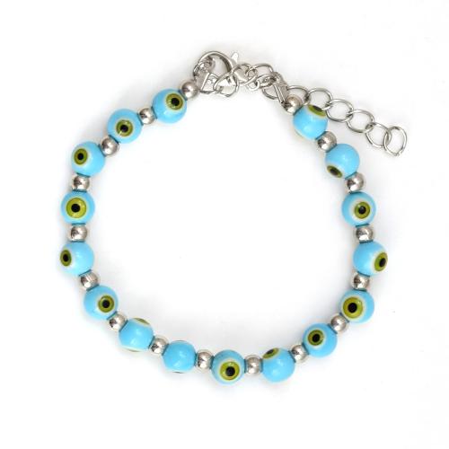 Evil Eye Jewelry Bracelet, Lampwork, with Zinc Alloy, silver color plated, fashion jewelry & evil eye pattern & for woman inner perimeter 160-210mm 