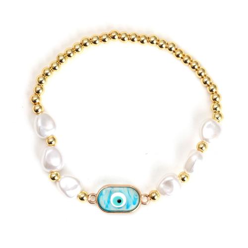 Evil Eye Jewelry Bracelet, Brass, with Plastic Pearl & Zinc Alloy, gold color plated, fashion jewelry & evil eye pattern & for woman inner perimeter 175mm 
