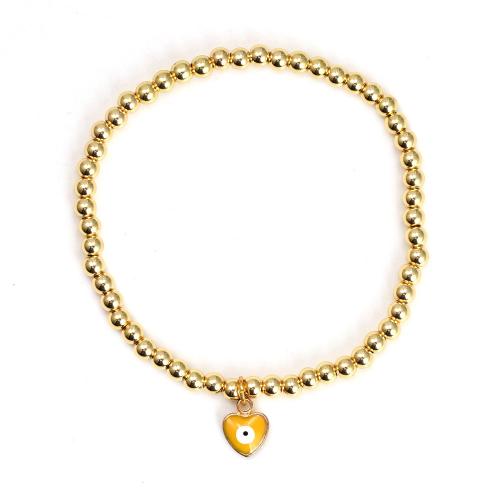 Evil Eye Jewelry Bracelet, Brass, with Zinc Alloy, Heart, gold color plated, fashion jewelry & evil eye pattern & for woman & enamel 