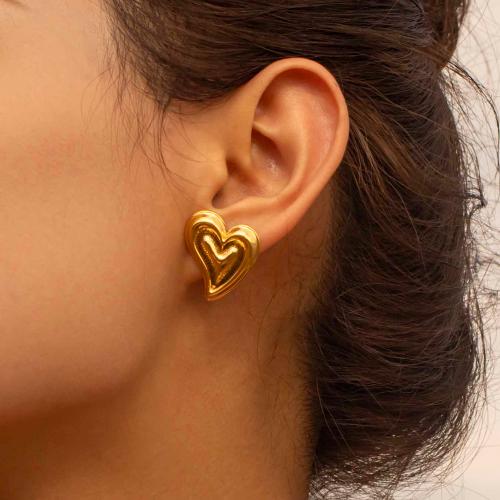 Stainless Steel Stud Earring, 304 Stainless Steel, Heart, plated, fashion jewelry, golden 