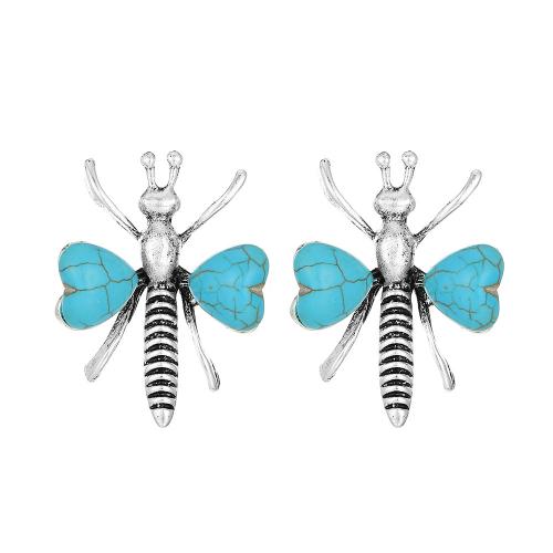 Turquoise Zinc Alloy Earring, with turquoise, Dragonfly, plated, fashion jewelry & for woman 