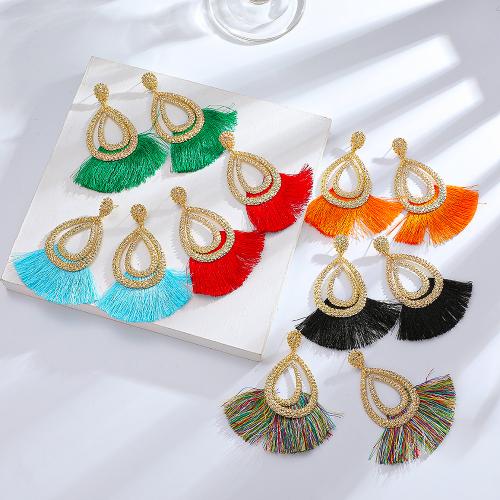 Fashion Tassel Earring, Zinc Alloy, with Cotton Thread, plated, fashion jewelry & for woman & hollow 