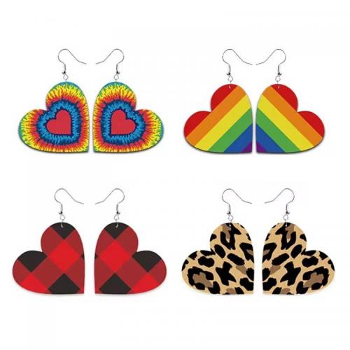 Fashion Create Jewelry Earring, PU Leather, with Zinc Alloy, Heart, fashion jewelry & for woman 