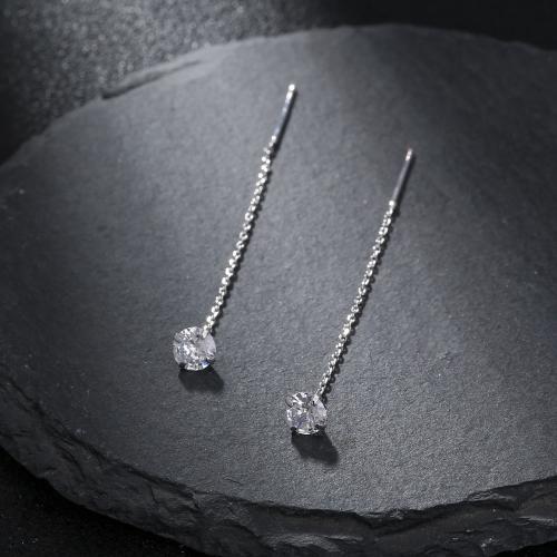Cubic Zircon Brass Earring, fashion jewelry & micro pave cubic zirconia & for woman, silver color 