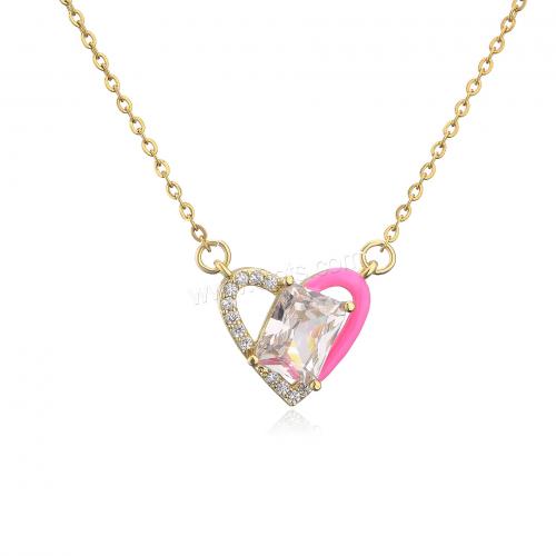 Cubic Zircon Micro Pave Brass Necklace, with 5CM extender chain, Heart, plated, micro pave cubic zirconia & for woman & enamel Approx 40 cm 