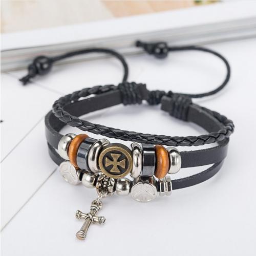 Cowhide Bracelets, Split Layer Cowhide Leather, with Copper Coated Plastic & Zinc Alloy, fashion jewelry & Unisex Approx 25 cm [