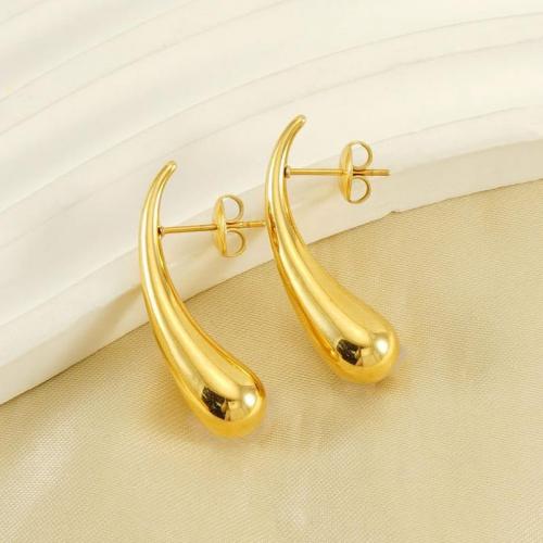 Stainless Steel Rhinestone Stud Earring, 304 Stainless Steel, with Rhinestone, Teardrop, Vacuum Ion Plating, fashion jewelry & for woman & with rhinestone, golden 
