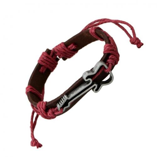 Cowhide Bracelets, Split Layer Cowhide Leather, with Linen & Zinc Alloy, fashion jewelry & for woman Approx 17-18 cm [