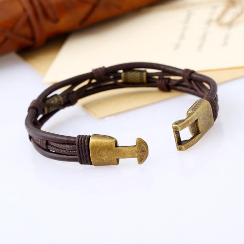 Cowhide Bracelets, Split Layer Cowhide Leather, with Wax Cord & Zinc Alloy, fashion jewelry & Unisex Approx 21.5 cm [