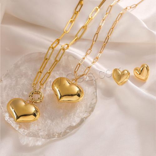 Brass Jewelry Set, Heart, plated & for woman, golden 