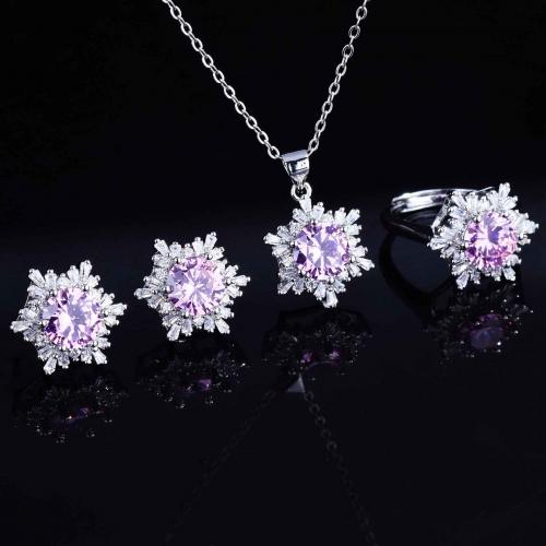 Brass Jewelry Set, Snowflake, plated & micro pave cubic zirconia & for woman [