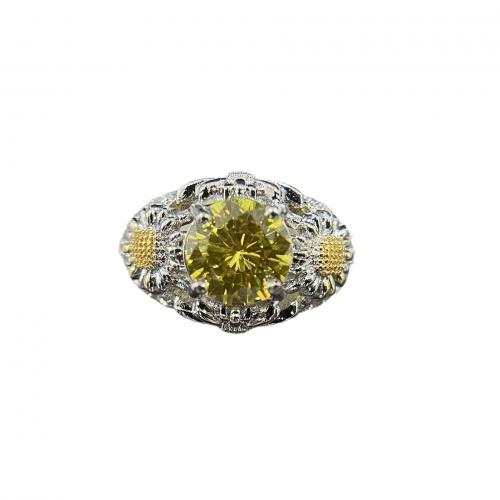 Brass Finger Ring, Sunflower, silver color plated & micro pave cubic zirconia & for woman, US Ring 