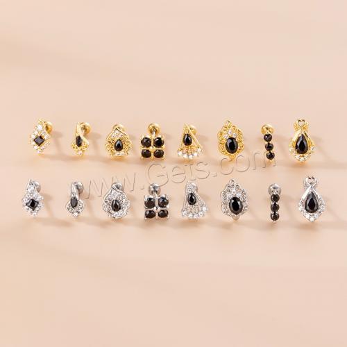 304 Stainless Steel Piercing Earring, with Brass, plated, 8 pieces & micro pave cubic zirconia & for woman 