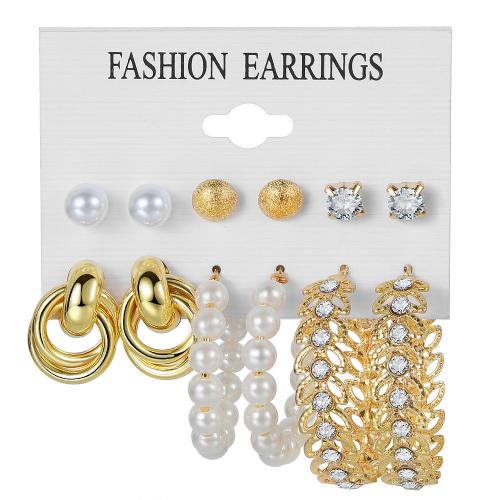 Zinklegierung Ohrring-Set, mit Kunststoff Perlen & Acryl, plattiert, verschiedene Stile für Wahl & für Frau & mit Strass, earring length 5-50mm, verkauft von setzen[