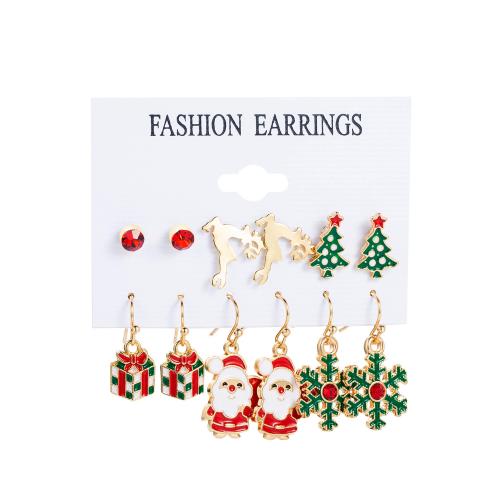 Zinc Alloy Earring Set, with Plastic Pearl, plated, Christmas jewelry & for woman & enamel, earring length 5-40mm 