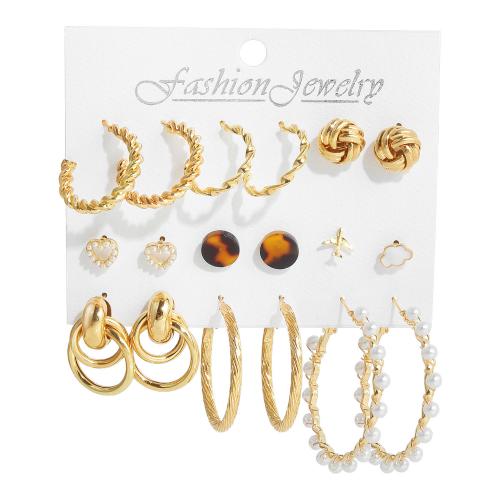 aleación de zinc Aretes, con Perlas plásticas & Acrílico, chapado, diferentes estilos para la opción & para mujer & con diamantes de imitación, earring length 10-50mm, Vendido por Set