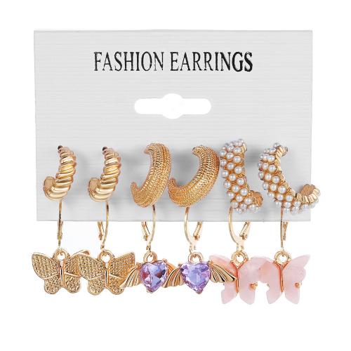 Zinklegierung Ohrring-Set, mit Kunststoff Perlen & Acryl, plattiert, verschiedene Stile für Wahl & für Frau & Emaille & mit Strass, earring length  5-50mm, verkauft von setzen[