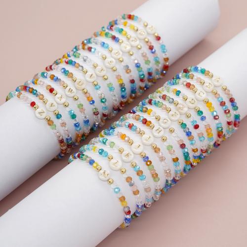Kristall Armbänder, mit Muschel, flache Runde, Modeschmuck & Buchstaben sind von A bis Z & für Frau, mehrere Farben vorhanden, Innendurchmesser:ca. 60mm, verkauft von PC