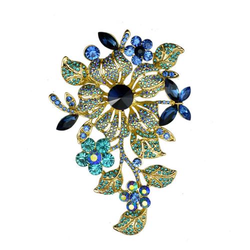 Rhinestone Zinc Alloy Brooch, Flower, plated, fashion jewelry & for woman & with rhinestone 
