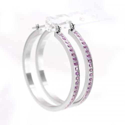 Stainless Steel Hoop Earring, 304 Stainless Steel, Vacuum Ion Plating, fashion jewelry & micro pave cubic zirconia & for woman, Inner Approx 39mm 