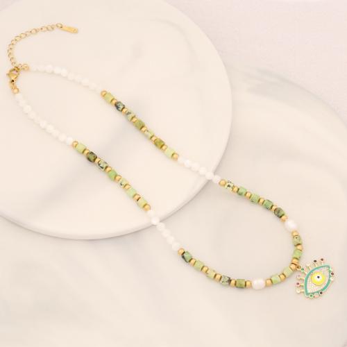 Gemstone Necklaces, Brass, with Natural Stone & Plastic Pearl, with 1.97inch extender chain, handmade, fashion jewelry  & micro pave cubic zirconia & for woman Approx 15.74 Inch 