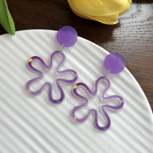 Acrylic Drop Earring, Flower, fashion jewelry & for woman, purple, 60mm 