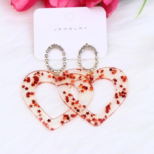 Acrylic Drop Earring, Heart, printing & fashion jewelry & for woman 