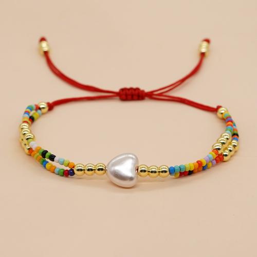 Bracelets Bijoux en verre, Seedbead, avec corde de coton & perle de plastique, fait à la main, Longueur réglable & bijoux de mode & pour femme Environ 11 pouce, Vendu par PC