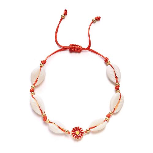 Freshwater Shell Bracelet, with Wax Cord & Zinc Alloy, Daisy, handmade, fashion jewelry & adjustable & for woman Approx 16-30 cm 
