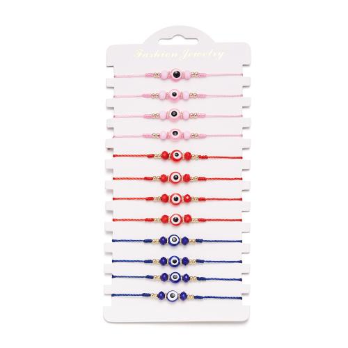 Evil Eye Jewelry Bracelet, Knot Cord, with Resin & Zinc Alloy, handmade, 12 pieces & fashion jewelry & Unisex & evil eye pattern & adjustable, mixed colors Approx 16-28 cm 