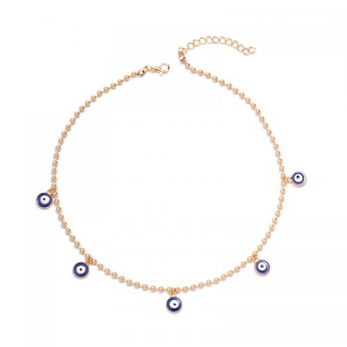 Evil Eye Jewelry Necklace, Zinc Alloy, with 5cm extender chain, gold color plated, fashion jewelry & for woman & enamel, blue, 12.3mm cm 