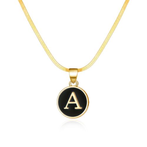 Enamel Zinc Alloy Necklace, Brass, with Zinc Alloy, with 5cm extender chain, Flat Round, gold color plated, fashion jewelry & letters are from A to Z, golden cm 