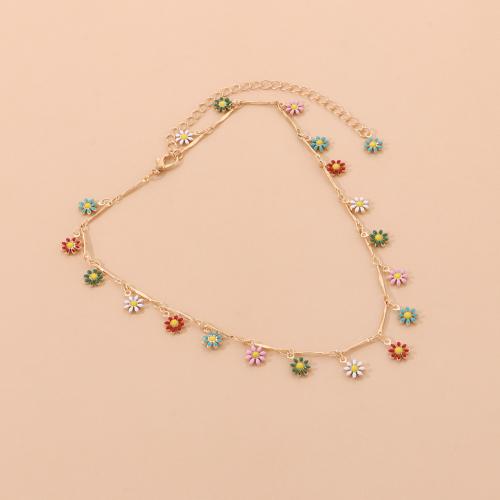 Enamel Zinc Alloy Necklace, with 11cm extender chain, Flower, gold color plated, fashion jewelry & for woman, mixed colors, 10mm cm 