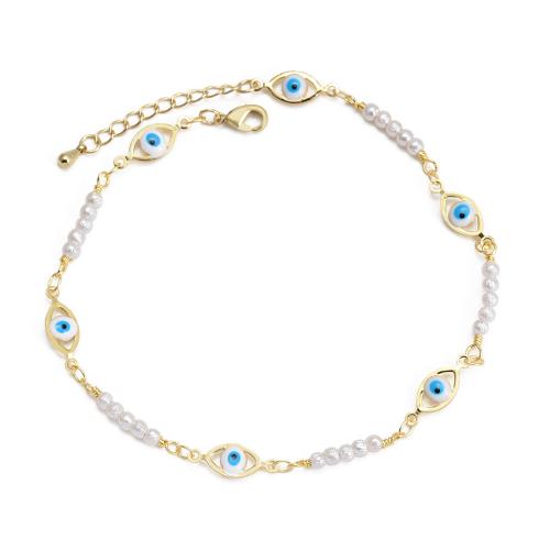 Fashion Jewelry Anklet, Brass, with Plastic Pearl, gold color plated & for woman & enamel 
