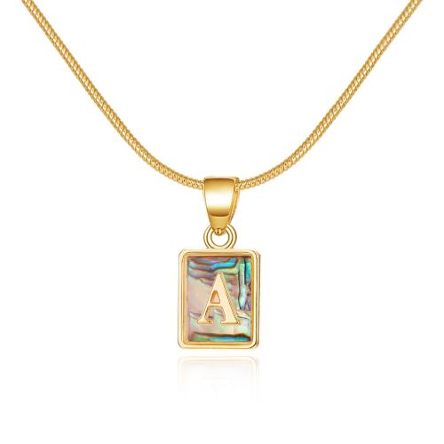 Luminated Necklace, Brass, with Shell, with 5cm extender chain, Rectangle, gold color plated, fashion jewelry & letters are from A to Z & for woman cm 