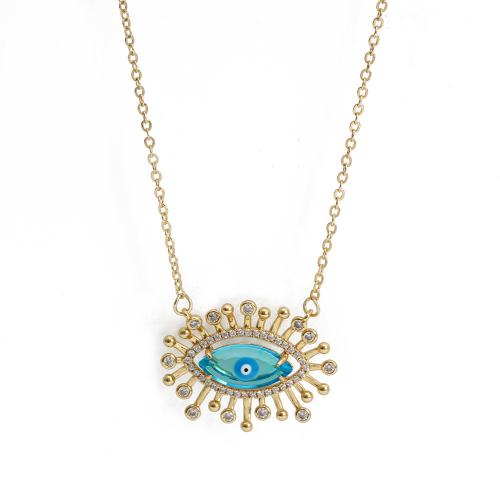 Evil Eye Jewelry Necklace, Brass, with 5.5cm extender chain, gold color plated, fashion jewelry & micro pave cubic zirconia & for woman .8 cm 