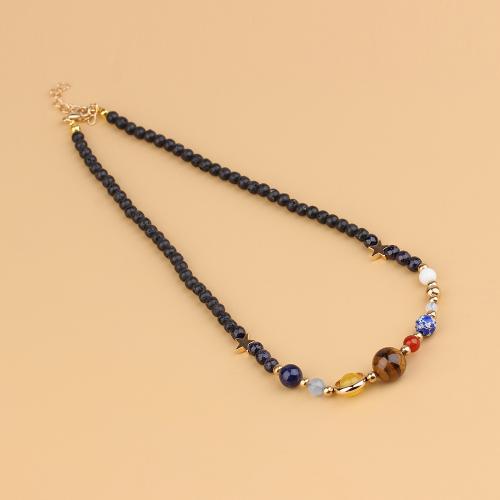 Gemstone Necklaces, with Zinc Alloy, with 5cm extender chain, gold color plated, fashion jewelry & Unisex, mixed colors cm 