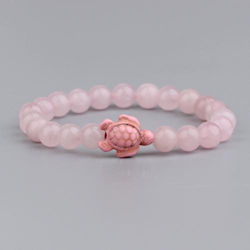 Quartz Bracelets, Rose Quartz, Turtle, fashion jewelry & for woman, pink, bead 8mm Approx 18 cm 