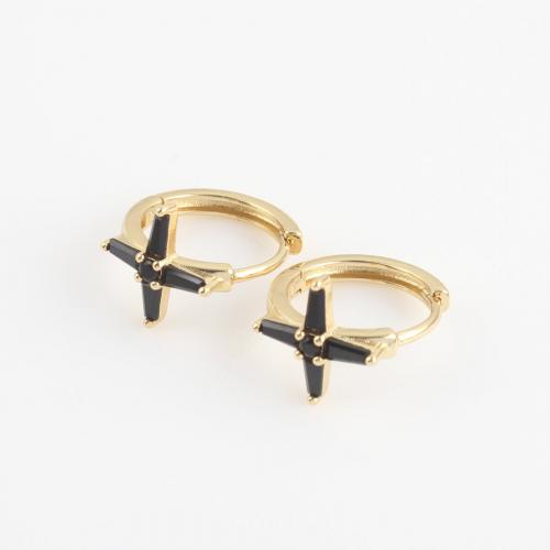 Cubic Zircon Brass Earring, Cross, gold color plated, micro pave cubic zirconia & for woman 